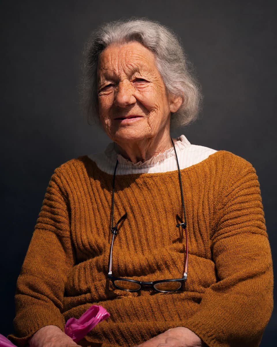 Seated studio portrait with Rembrandt-inspired light